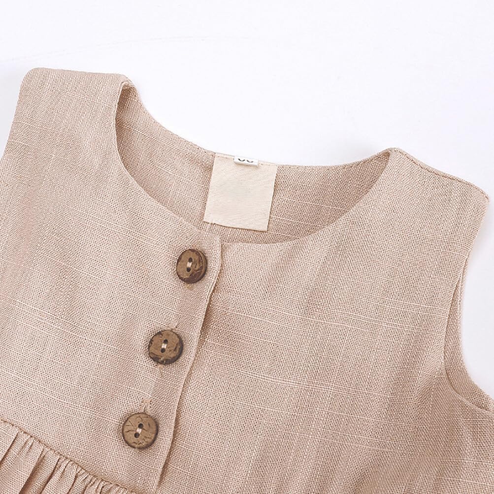 Baby Girls Cotton Linen Sleeveless Ruffles Dress Shirt Bloomer Shorts Clothing Sets 2pcs Summer Outfits