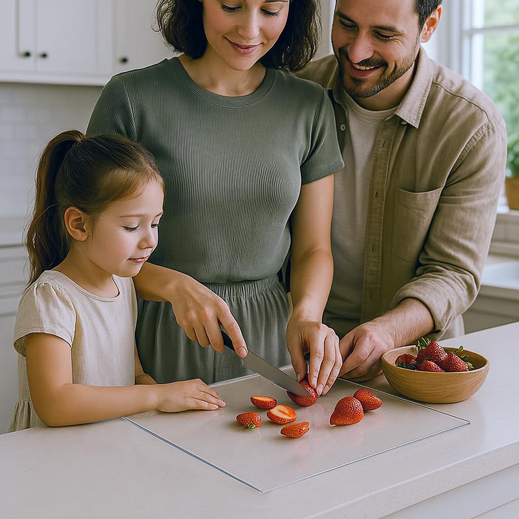 Acrylic Cutting Board with Counter Lip, Clear Cutting Boards for Countertop Protector, Non-Slip Dough Mat Counter