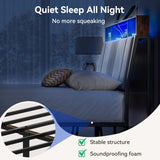 Full Bed Frame with Ergonomic Headboard, Upholstered Metal Platform Bed Full with 2-Tier Storage, Charging Station