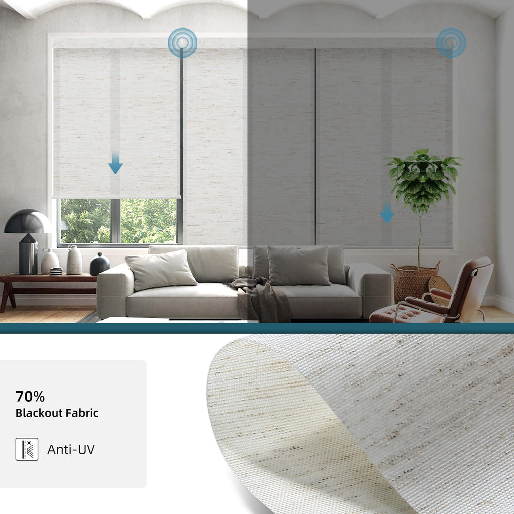 Motorized Roller Shades, Light Filtering Linen White