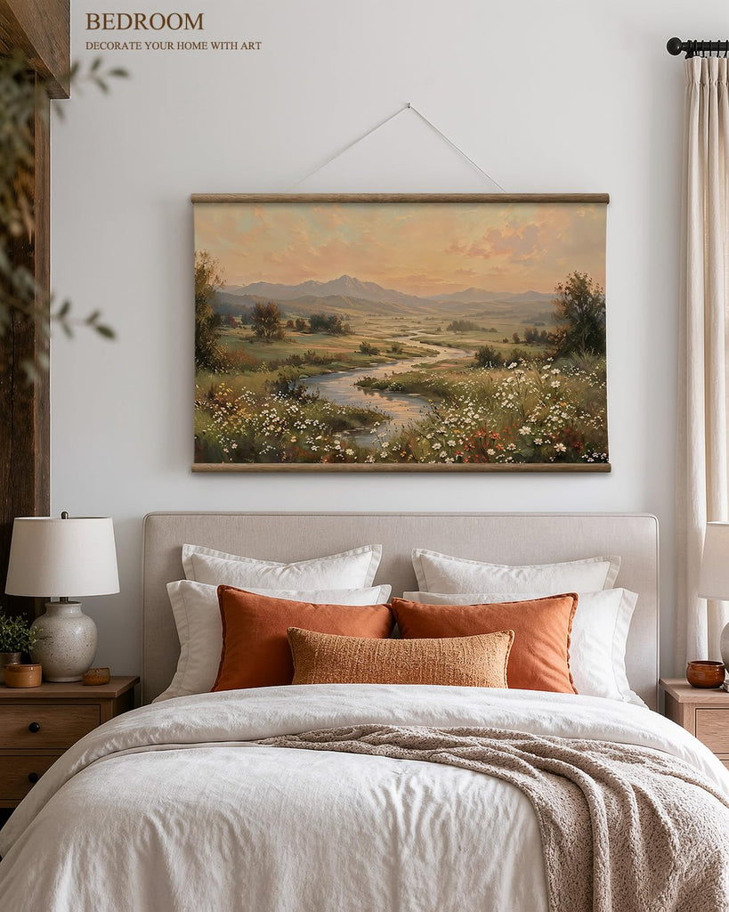 Extra Large Framed Wall Art, Wildflower Mountain Landscape, 36x54In
