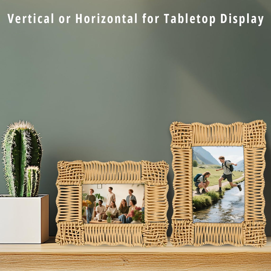 Rattan Picture Frame 5x7 & 4x6 Rattan Photo Frames Set of 2