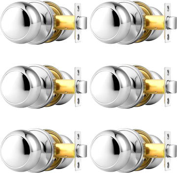 Interior Door Knobs , Polished Chrome Door Knobs Closet Door Knob, Passage Door Knob with Round Ball Knob, 6 Pack