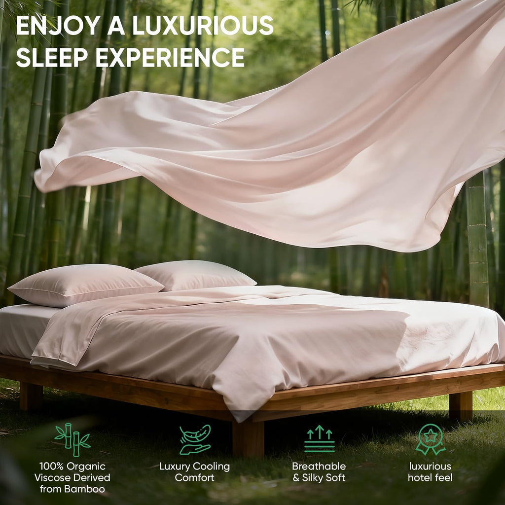 Real 100% Viscose Derived from Bamboo Sheets Set, Cooling & Silky Soft for Hot Sleeper, Breathable &