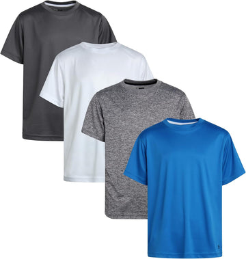 Boys 4 Pack Short Sleeve Performance Athletic Shirts Plain Tees
