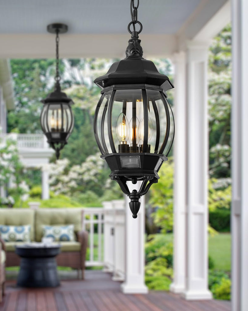 3-Light Large Pendant Light Fixtures, Modern Exterior Hanging Lantern Light