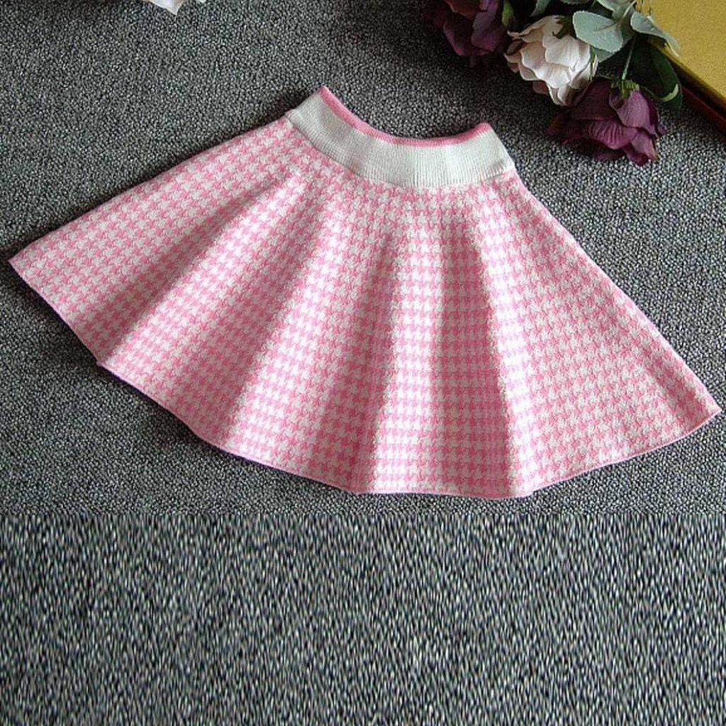 Girls Dress Autumn Winter Toddler Kids Plaid Knitted Sweater Dress Set Baby Girls Coat Tops+Skirt Set