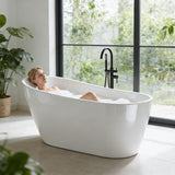 67" Freestanding Bathtub, Black Exterior White Interior Acrylic Stand Alone Soaking Tub, Modern Oval Bath with