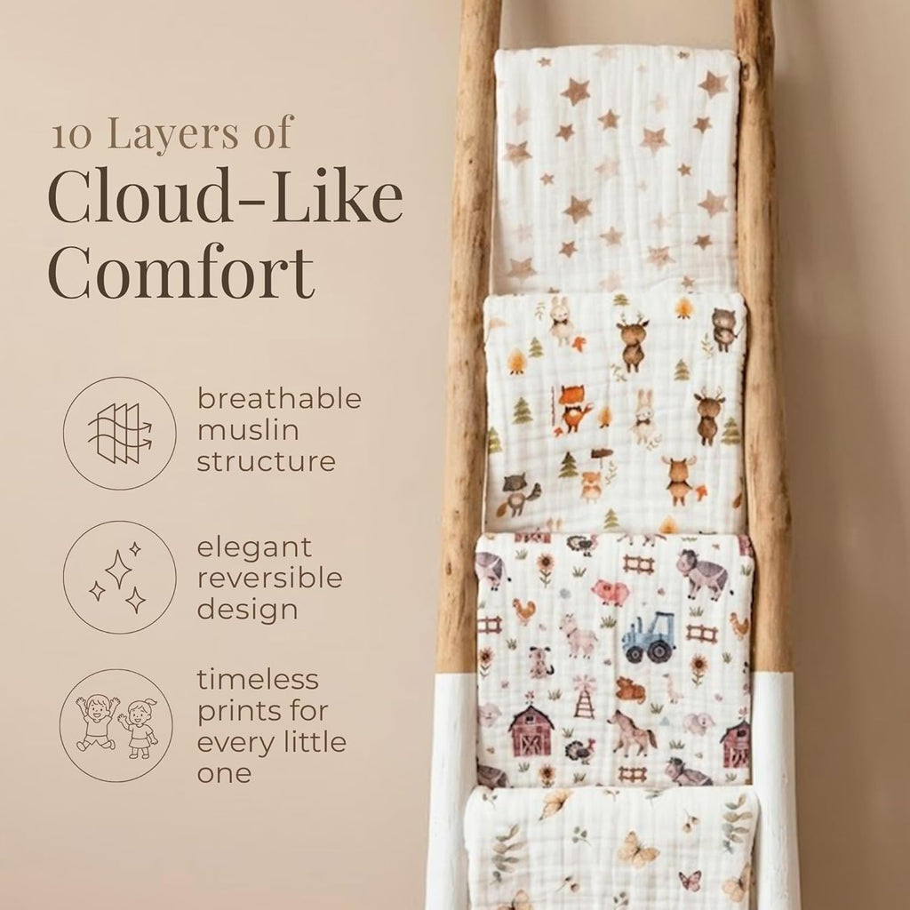 Organic Cotton Muslin Baby Blanket for Boys and Girls - Luxurious Soft Toddler Quilt for Swaddling - Gender Neutral