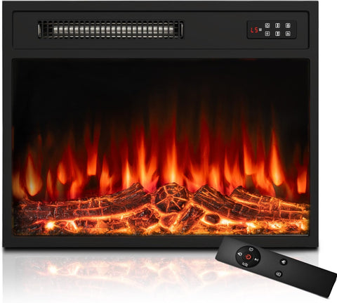 BOSSIN 23 inch Electric Fireplace Insert with Stove Heater for TV Stand,LED Realistic Flame,Recessed Mounted Fireplace
