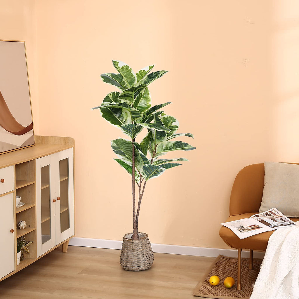 Artificial Rubber Tree Plant 43in Tall Faux Ficus Tree Potted Fake Tropical Decorative House Large Floor Artificial