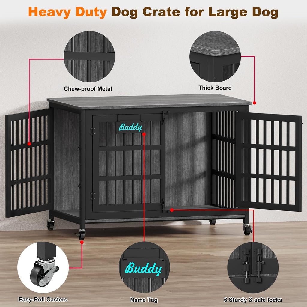 Heavy Duty Dog Crate Furniture on Lockable Wheels