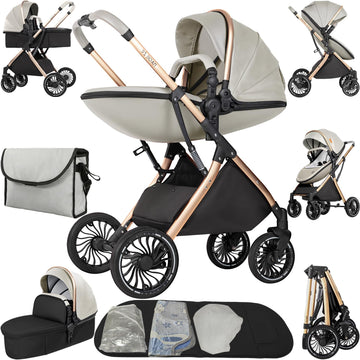 PU Leather 2 in 1 Baby Stroller Reversible Portable Standard Stroller Convertible Pushchair Infant Buggy Baby