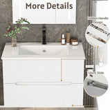 30" Floating Bathroom Vanity with Ceramic Sink - Wall Mounted Vanity Cabinet