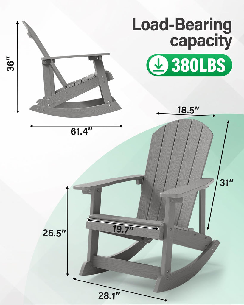 Adirondack Rocking Chair Set of 2, All-Weather Resistant, Grey
