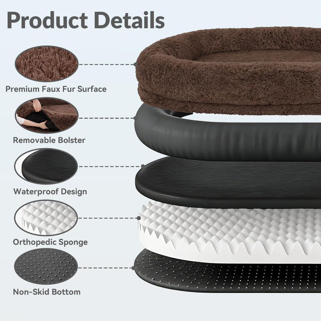 Human Dog Bed for Adult Faux Fur Washable Human Dog Bed Portable Handle, Egg Orthopedic Foam Human Bed