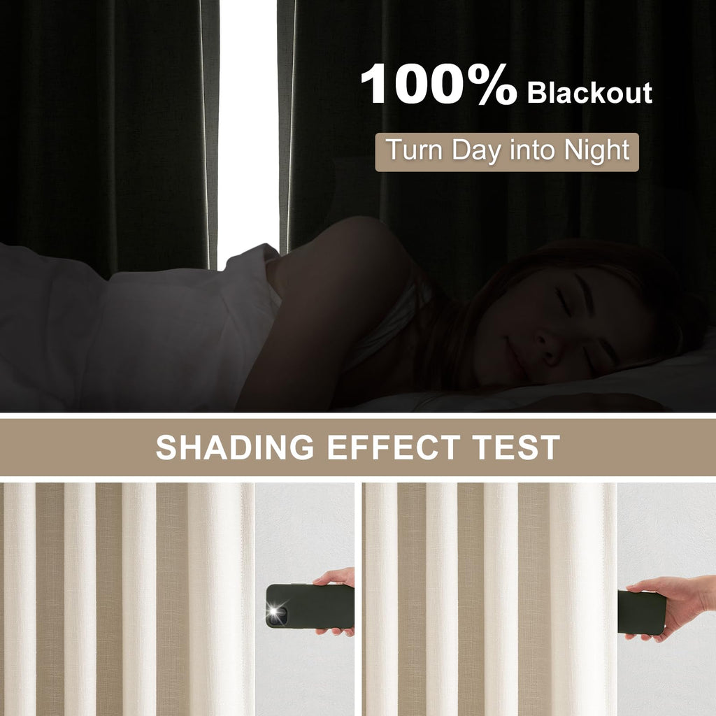 Extra Long Oatmeal Full Blackout Pinch Pleated Curtains 120 Inches 2 Panels