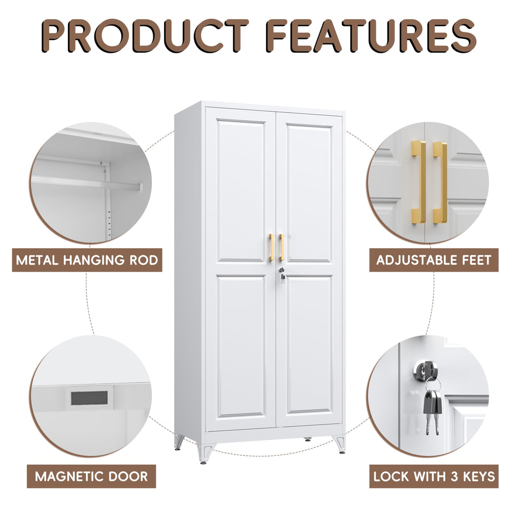 Armoire Wardrobe Closet, 71" H Wardrobe Cabinet with Locking Doors