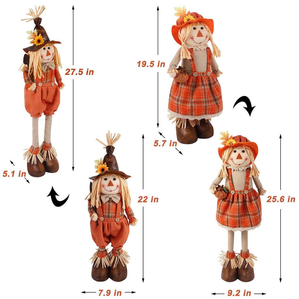 2 Pack Fall Decorations Standing Scarecrows with Stretchable Legs