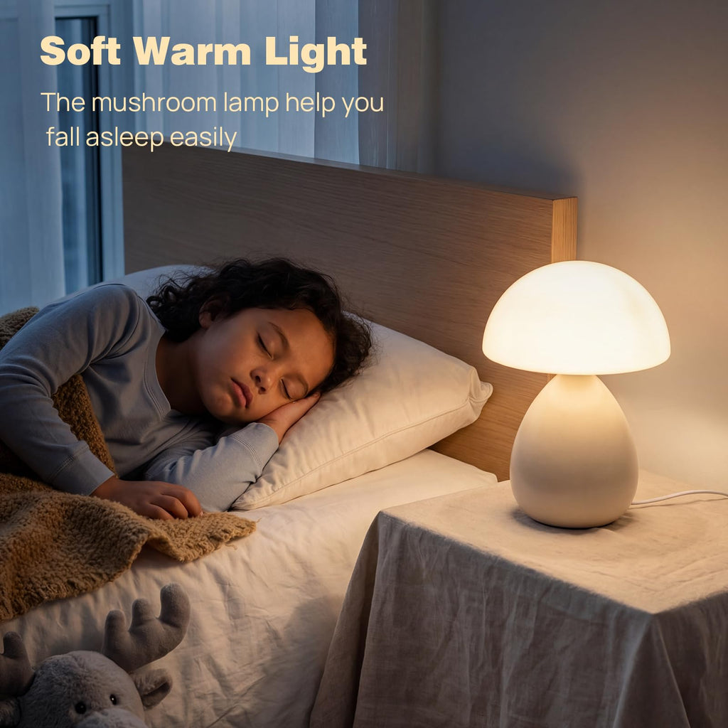 Small Mushroom Table Lamp for Bedside & Nightstand, White
