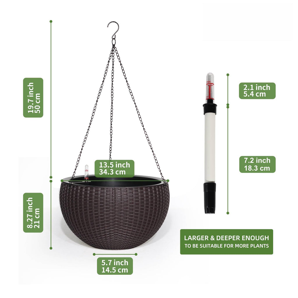 13.5 Inch Self Watering Hanging Planter (Brown)
