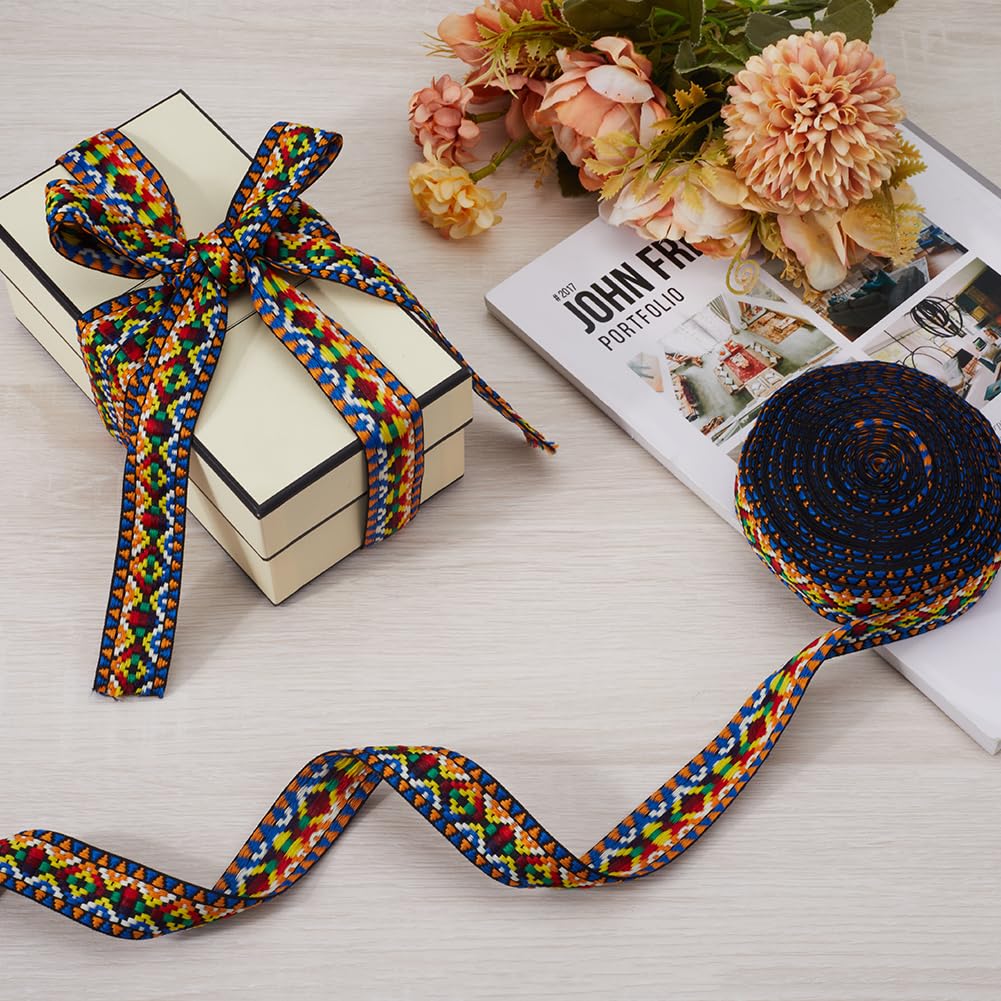 Jacquard Ribbon Trim Vintage Embroidered Ribbon Sewing Lace Woven Fabric Ribbon Garment Trim for Curtain - 10 Yards
