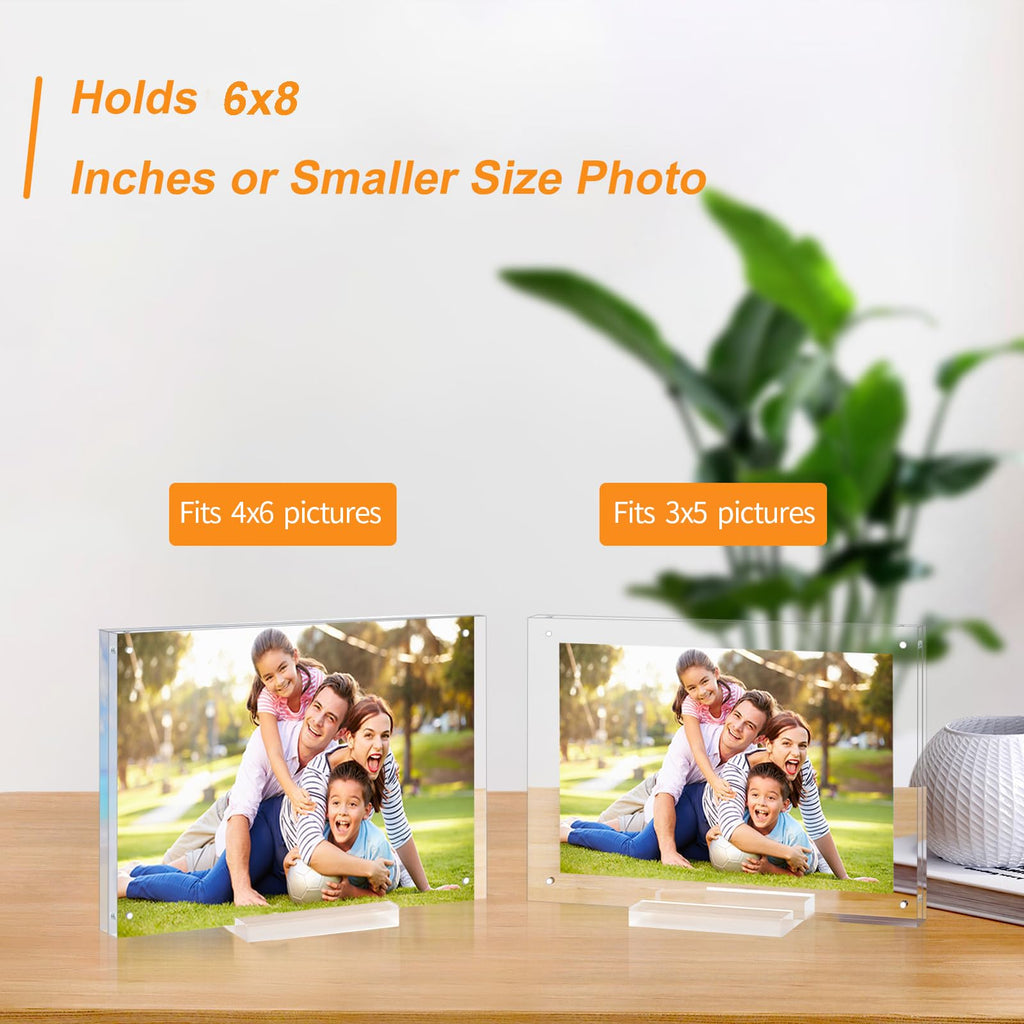 5 Pack 4x6 Magnetic Acrylic Picture Frame, Clear Floating with Base