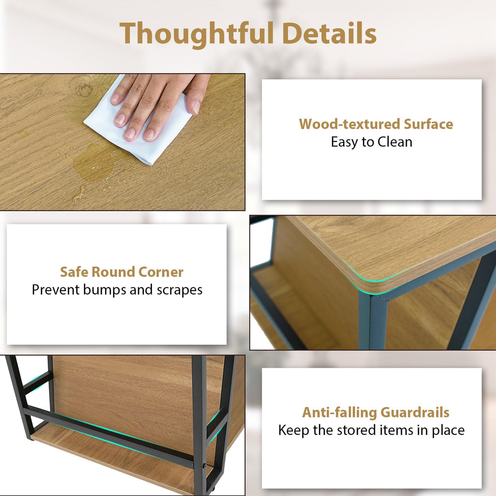Modern Coffee Table with Storage, 2-Tier Wood Center Table, Oak