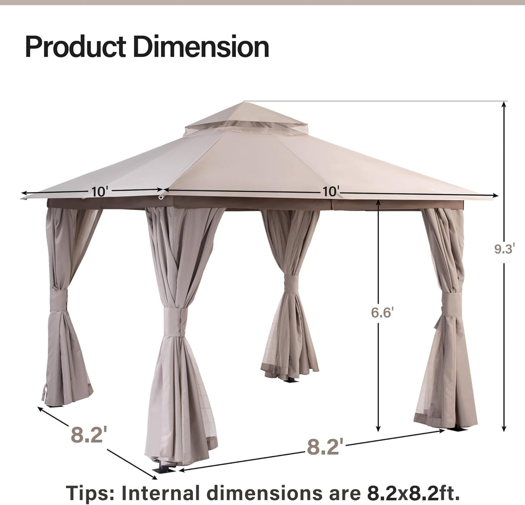 Gazebo 10x10ft, Heavy Duty Patio Gazebo with Expansion Bolts, Party Canopy Tent with Double Roofs