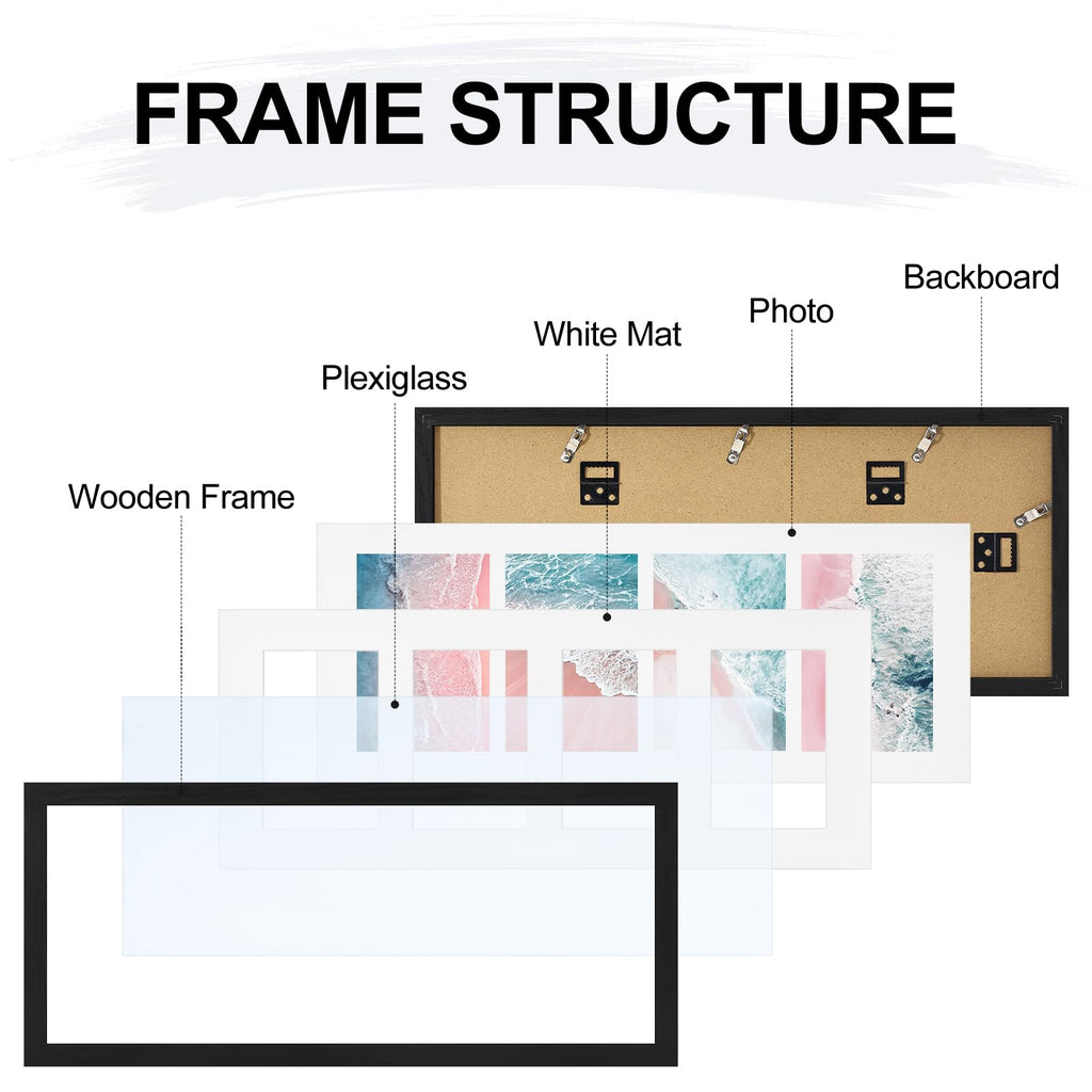 8x20 Collage Picture Frame, Displays 4Pcs 4x6 Pictures with Mat or 1Pcs 8x20 without Mat, Picture Frames Collage Wall