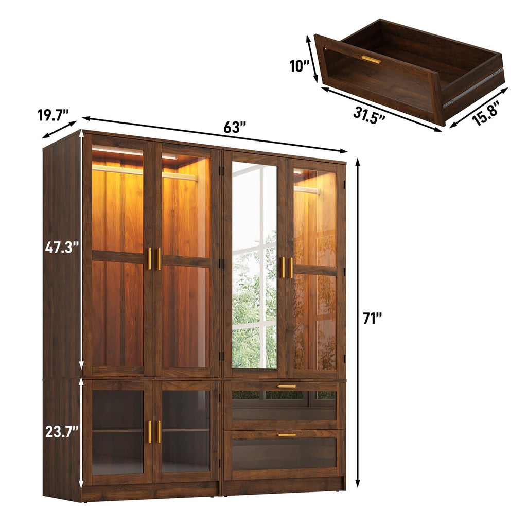 Armoire Wardrobe Closet with Sensor LED Light and Mirror