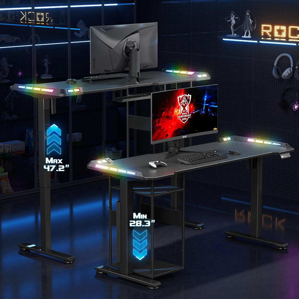 55" x 24" Electric Gaming Standing Desk with LED Lights & Host Shelf | Gaming Desk with Music Sensing APP Control