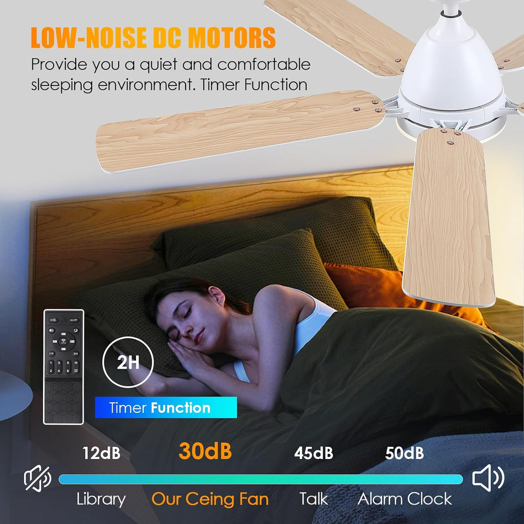 Ceiling Fans with Lights, 52inch Low Profile Ceiling Fan with Light and Remote Control,Reversible, 3CCT, Dimmable, Quiet, White Ceiling Fan for Bedroom Indoor/Outdoor Use A101-B0D8BDVQB9