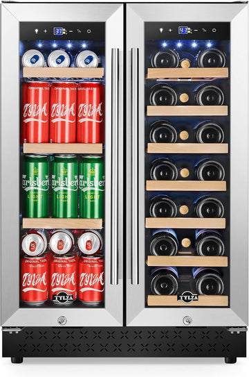 Upgraded Wine and Beverage Refrigerator 24 Inch, Dual Zone Wine Beverage Cooler 