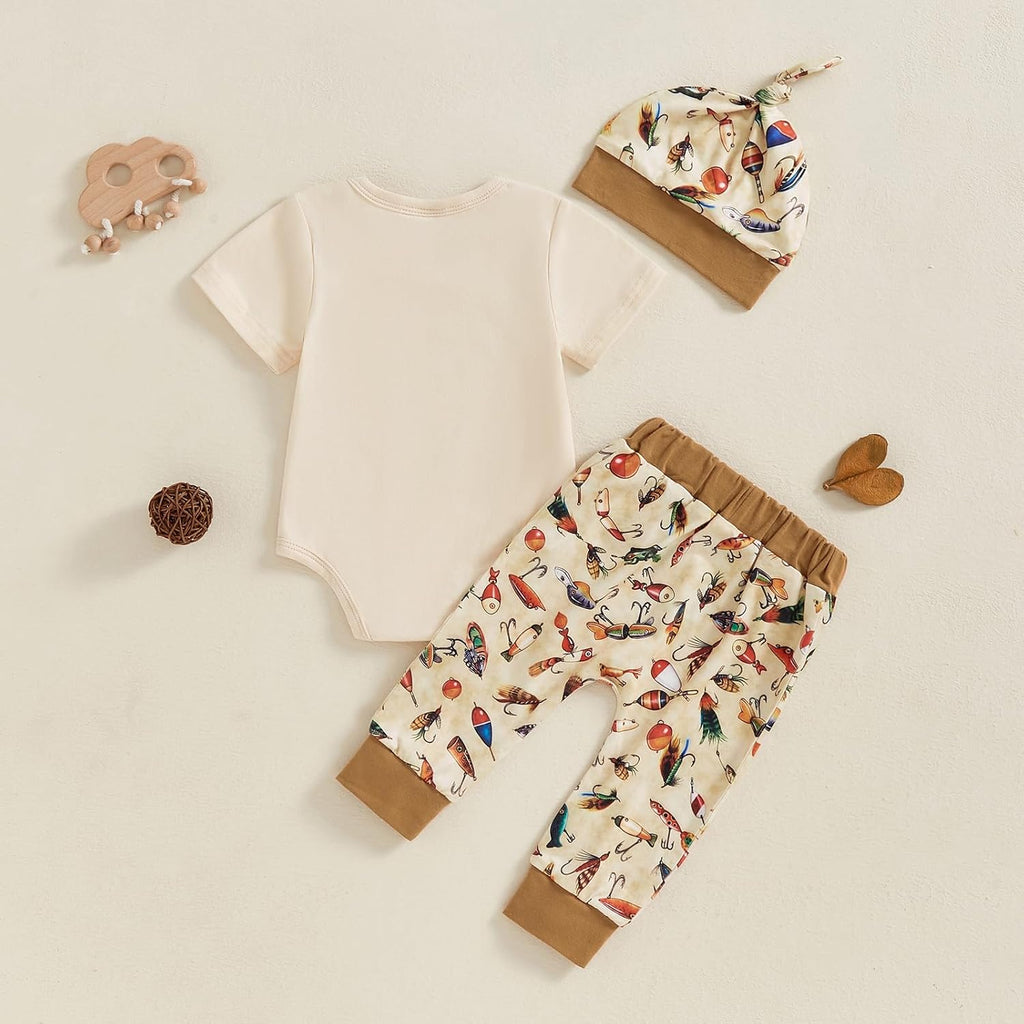 Newborn Baby Boy Clothes Fishing Short Sleeve Romper Shirt Tops Pants Summer Spring Outfits Hat Set
