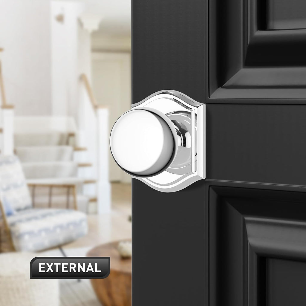 Passage Door Knob Interior, Bright Chrome, Zinc Alloy