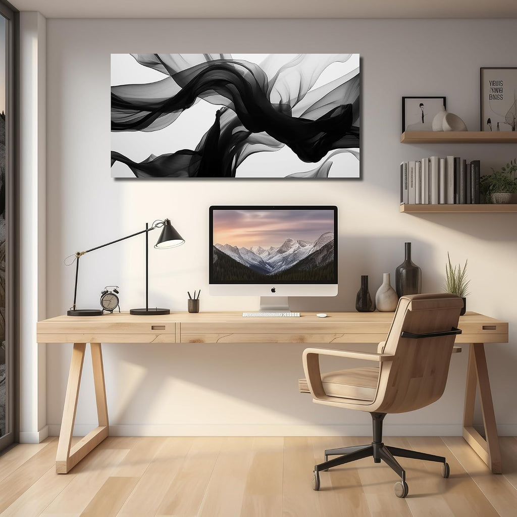 Abstract Wall Art, Black White and Gray Canvas Wall-Decor, Modern Minimalist Picture Prints Office