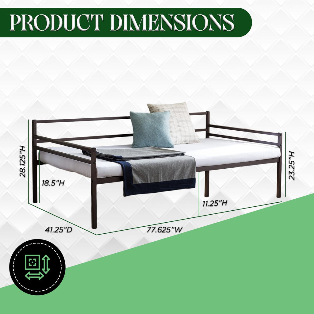 Modern Metal Twin Size Daybed Frame with Metal Slats Support, Bronze Finish