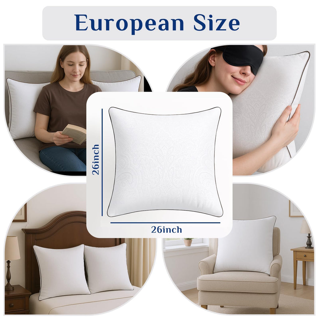 26x26 Euro Pillows for Sleeping, Soft and Supportive Throw Pillows for Couch, Bed and Sofa, Down Alternative Pillow