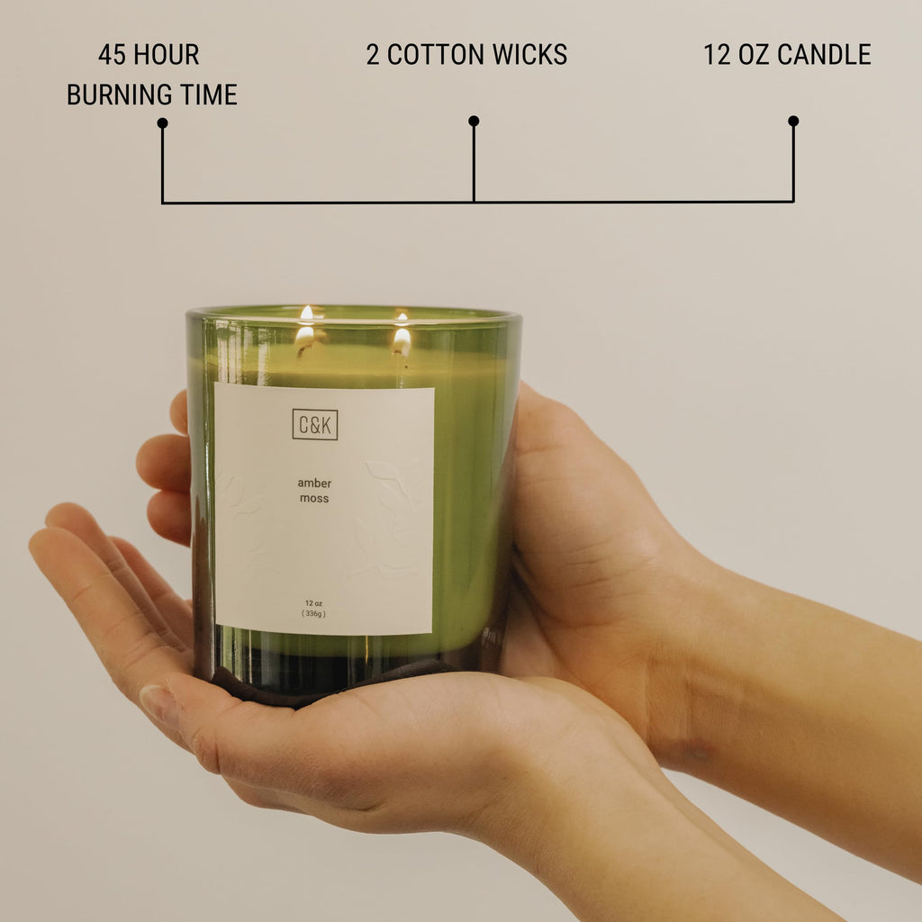 12oz Amber Moss Candle | Premium Green Winter Scented Candles for Men | Made with Natural Soy | Holiday Candles Gifts