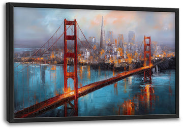Large Wall Golden Gate Bridge Canvas Wall Decor San Francisco Pictures Night City Skyline Paintings Cityscape Prints