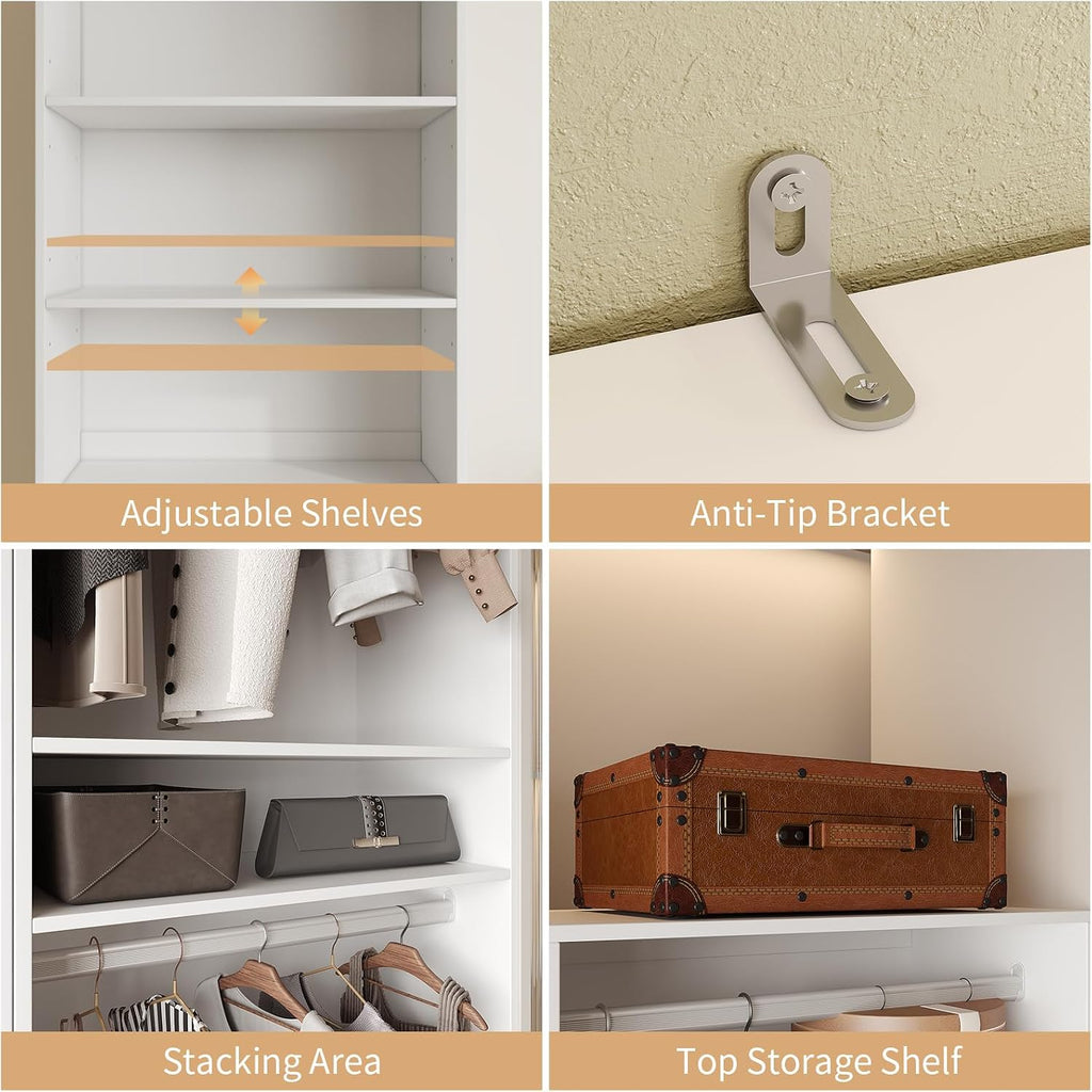 50'' Closet Organizer System with 10 Adjustable Shelves | Modular Closet Open Shelving 15" Deep Wooden Closet Systems