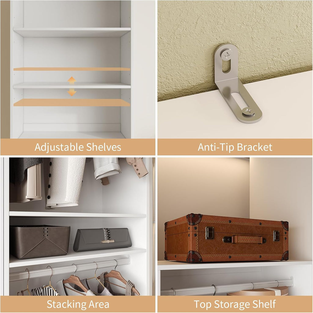 25'' Closet Organizer System with 5 Adjustable Shelves | Modular Closet Open Shelving 15" Deep Wooden Closet Systems