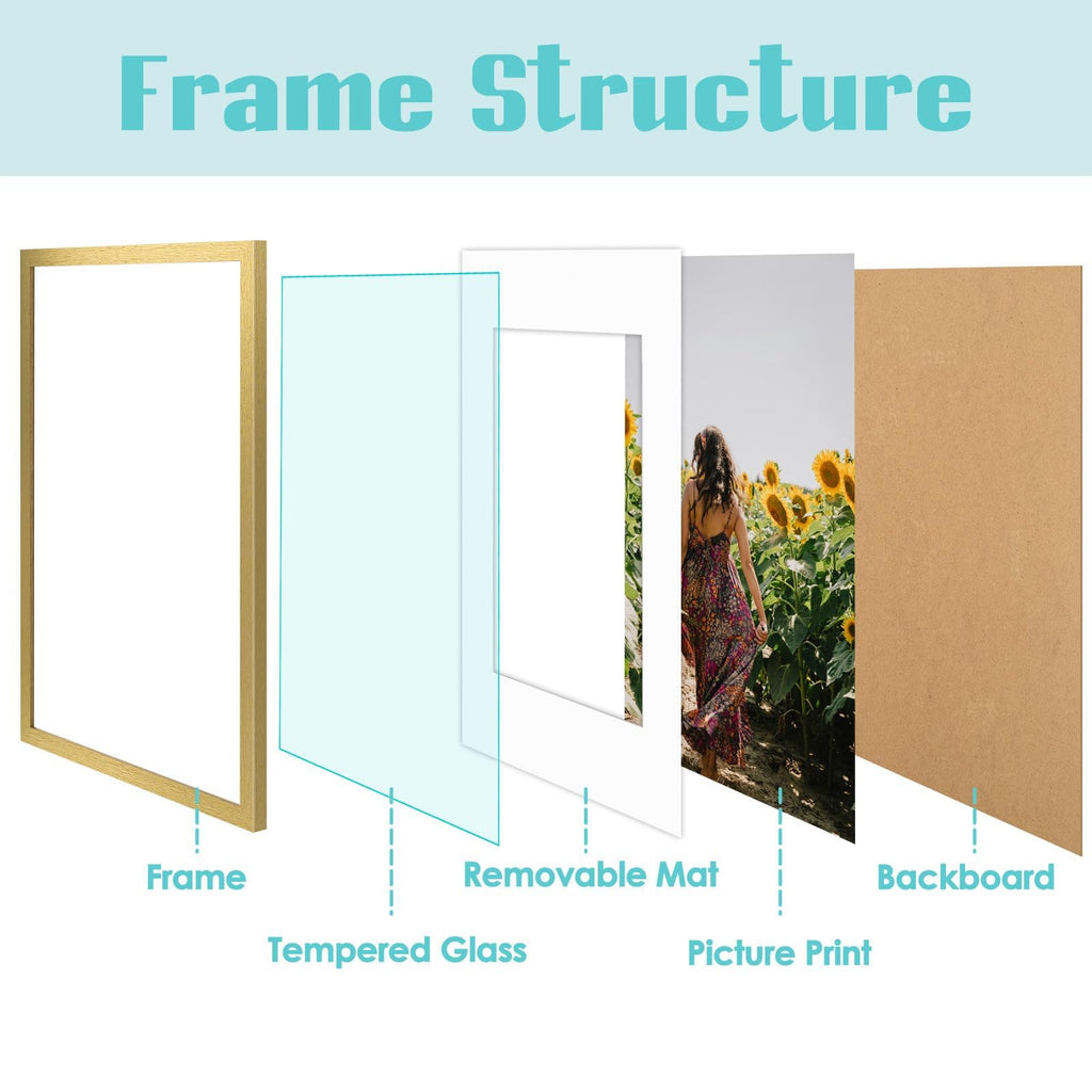 2 Pack 16x24 Gold Picture Frame with Real Glass Mat for 12x18