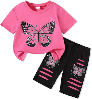 Kid Girls Clothes Summer Girls Outfits Pattern T-shirt Tops+Leggings Shorts Set 2 Piece Spring Clothes Set