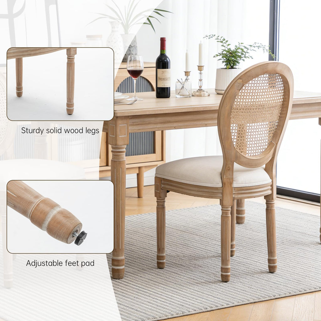 French Country Solid Wood Dining Chair, Upholstered Seat & Back