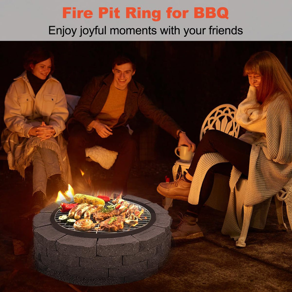 Outdoor Fire Pit Ring Liner 35-Inch Outer/31-Inch Inner Diameter, Heavy Duty Solid Metal Steel Round Firepit Rim