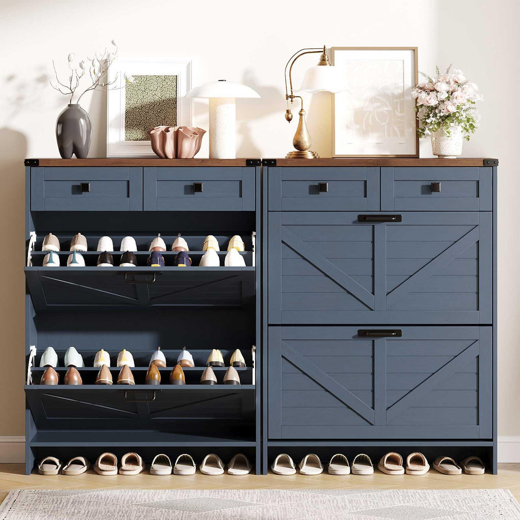 Farmhouse Shoe Cabinet, Dark Blue