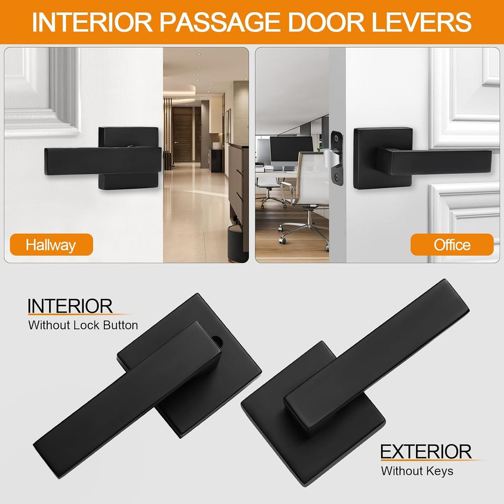 6 Pack Passage Door Handles Matte Black Door Knobs