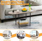 Coffee Tables,2-Tier Small Oval Center Table Industrial Modern Style Coffee Tables with Storage Shelf and Wood